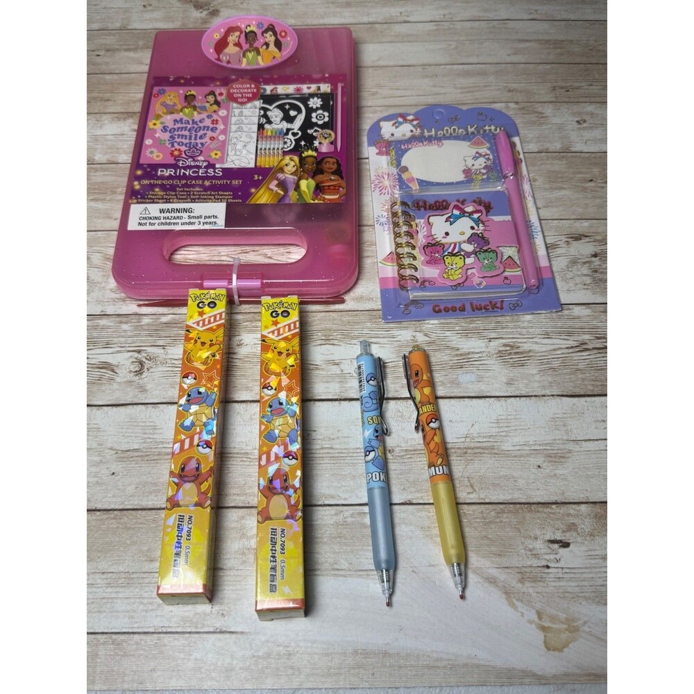 Disney Princess Stow And Go Activity Kit 2 Pokemon Pens & Hello Kitty Set